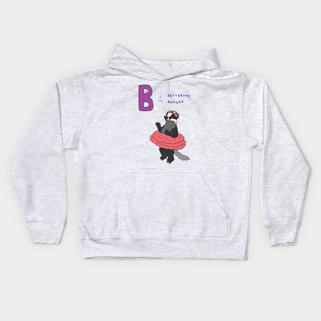 B is for ballerina badger Kids Hoodie by JennyGreneIllustration